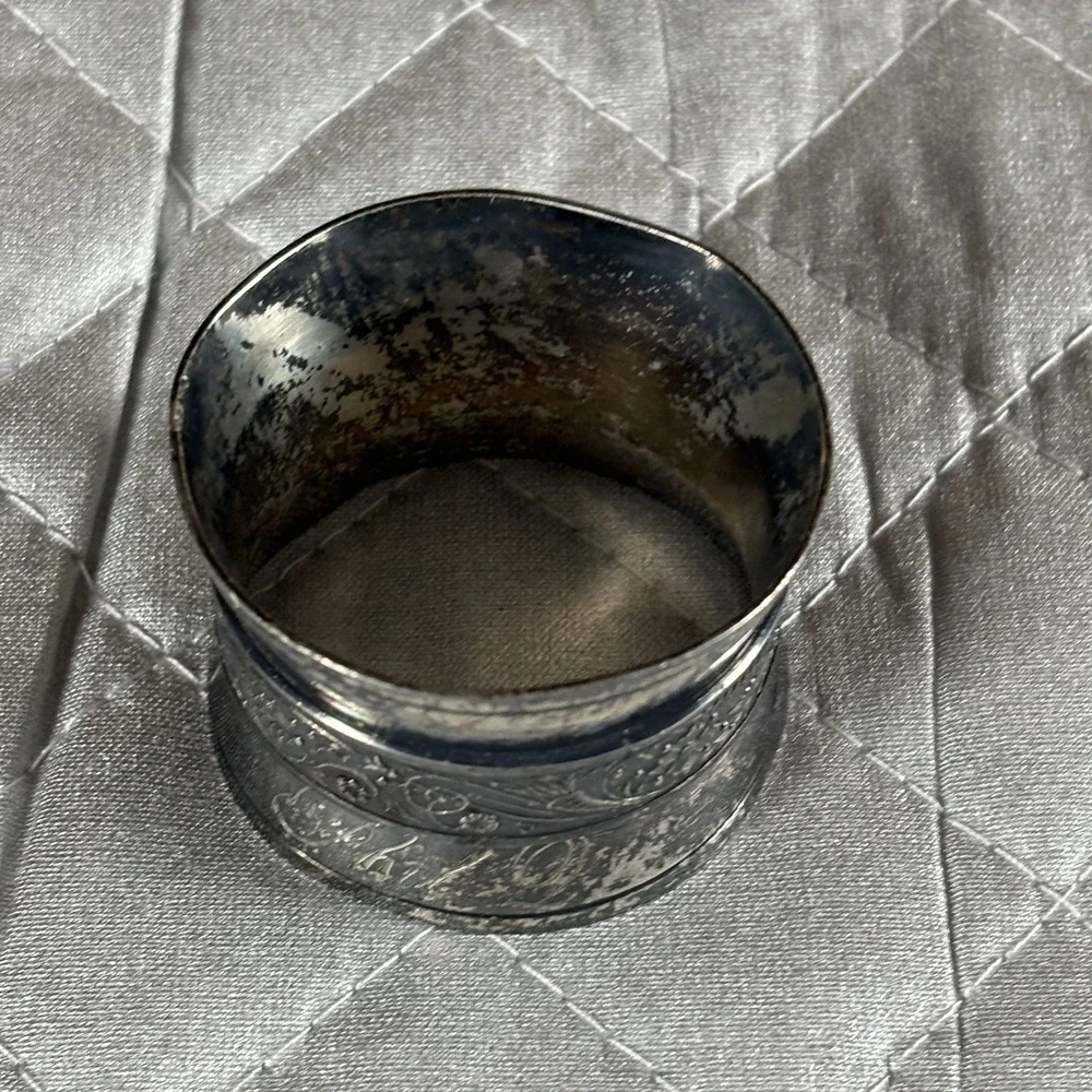 Antique Victorian Silverplate Floral Monogram Napkin Ring Estate 1880s Ornate‎